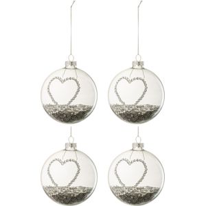 J-Line Doos Van 4 Kerstballen Hart Strass Zilver Sterretjes Glas Klaar Medium