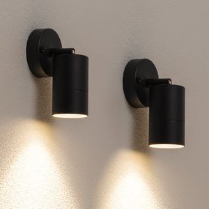 HOFTRONIC - Voordeelverpakking van 2 Lago Wandlampen kantelbaar - IP44 waterdicht voor binnen en buiten - GU10 5 Watt 400 Lumen - 4000K Neutraal wit licht - Zwart - Dimbaar - Wandspot voor tuin, badkamer, slaapkamer