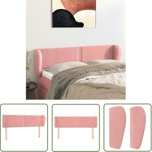 The Living Store Hoofdbord met randen 147x23x78/88 cm fluweel roze - Hoofd Bord - Fluweel Hoofdbord - Roze Hoofdbord - Klassiek Hoofdbord - Hoofdbord Met Oren