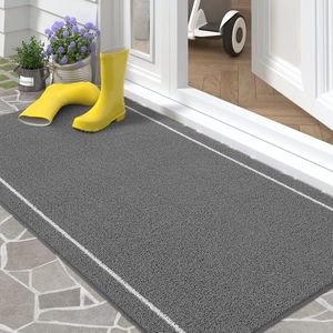 Deurmat buiten en binnen 60x120cm, buitendeurmat, weerbestendig, buitendeurmat, antislip, wasbare deurmat, vuilvangmat voor voordeur, balkon, tuin (grijs)