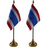 2x stuks thailand supporters tafelvlaggetjes 10 x 15 cm met standaard - Feestartikelen/versiering