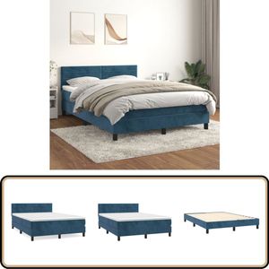 vidaXL Boxspring Fluweel - Donkerblauw - 140x190 cm Boxspringbed - Donkere Kleuren - Velvet Bed - Tweepersoons Bed - Pocketveer Matras