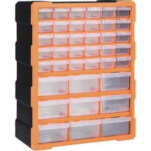 The Living Store Opberger - 39 lades - veelzijdige organiser - 38x16x47 cm - transparante kunststof lades - montage aan muur mogelijk - oranje/zwart - The Living Store