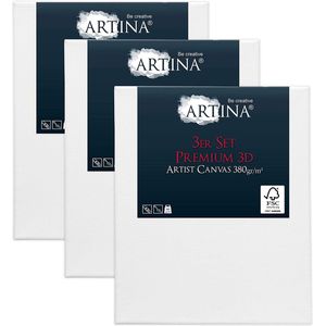 Artina Set van 3 Schildersdoeken 20x30 cm 3D Premium - Voorgerekte Doeken Wit met FSC® Houten Spieraam Stabiele Voorbehandelde Canvas Schildersdoek 380g/m²