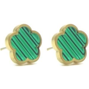 Oorbellen - oorstekers - groen - goudkleurig - bloemetjes - RVS - 1.2cm - hip - tijdloos - chique - feest - vrouwen - dames