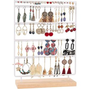 Sieradenstandaard oorbelstandaard 100 gaten oorbelhouder 5 etages metaal sieradenhouder oorbelorganizer - kettingstandaard horlogestandaard houten opslag oorstekerdisplay 35 x 27 cm wit