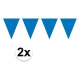 2x Mini vlaggenlijn/slinger 350 cm - Blauwe vlaggenlijn versiering 2 stuks