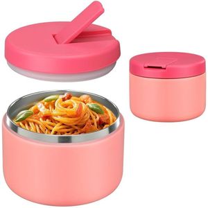 Thermische voedselcontainer 350 ml roestvrijstalen warmhoudcontainer met gespdeksel, brede hals, isolatie, geschikt voor warm eten, kinderen, lekvrije lunchcontainer, roze