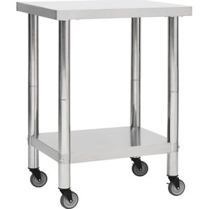 vidaXL - Keukenwerktafel - met - wielen - 80x30x85 - cm - roestvrij - staal