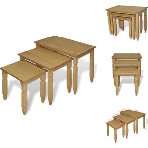 vidaXL Corona Bijzettafeltjes Set - Massief Grenenhout - Bruin - 66x42.5x50.5 cm - Tafel