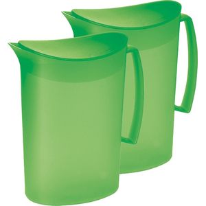 Juypal Schenkkan/waterkan - 2x - groen - 2 liter - kunststof - L20 x H23 cm - met deksel