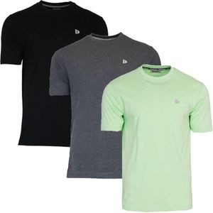 3-Pack Donnay T-shirt (599008) - Sportshirt - Heren - Black/Charcoal-marl/Lemon green (565) - maat S