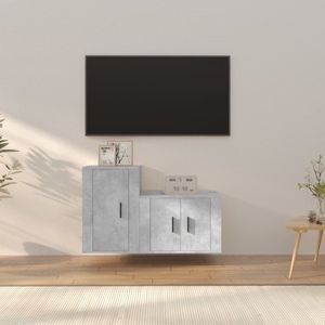 The Living Store TV-meubel Betongrijs - Klassiek design - Voldoende opbergruimte - Wandgemonteerd - Bewerkt hout