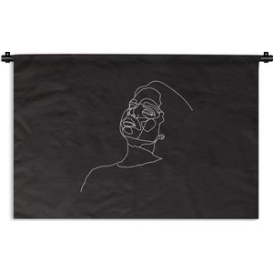 Wandkleed Line-art Vrouwengezicht - 6 - Line-art vrouwengezicht op een zwarte achtergrond Wandkleed katoen 120x80 cm - Wandtapijt met foto