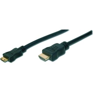 Digitus AK-330106-030-S HDMI-kabel HDMI Aansluitkabel HDMI-A stekker, HDMI-mini-C stekker 3.00 m Zwart Vergulde steekco