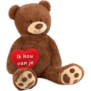 BRUBAKER XXL Teddybeer 100 cm Groot - Bruin Met hart ""Ik hou van je"" - Cadeau - Moederdag Cadeautje