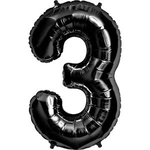 Helium ballon - Cijfer ballon - Nummer 3 - 3 jaar - Verjaardag - Zwart - Zwarte ballon -