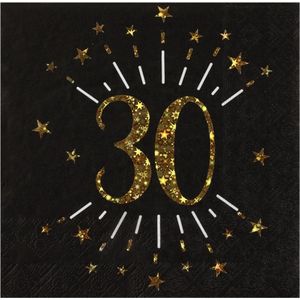 Santex Verjaardag feest servetten leeftijd - 10x - 30 jaar - goud - 33 x 33 cm