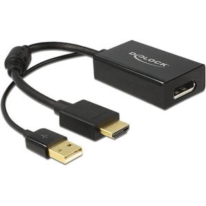 DeLOCK premium HDMI naar DisplayPort actieve adapter - HDMI 1.4 / DP 1.2 (4K 30Hz) / zwart - 0,20 meter