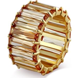 Silventi 9SIL-21721 Zilveren Ring - Dames - Zirkonia - Champagne - Baguette Geslepen - 10 x 4 mm - Maat 52 - 11,3 mm Breed - Zilver -Gold Plated (Verguld/Goud op Zilver)