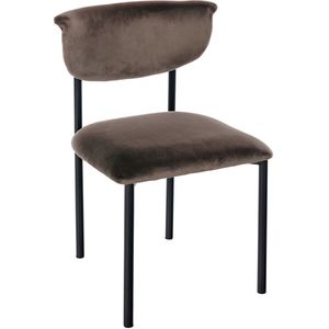 CLP Gambell Eetkamerstoel - klassiek - met rugleuning - zwart metalen poten - velvet - fluweel - Fluweel/bruin