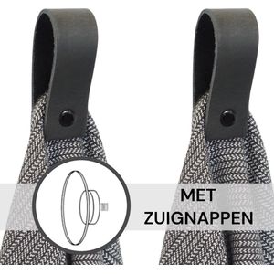 SETPRIJS - 2x Leren magneet-lus - met Zuignap + Plakstrip - VINTAGE BLACK - Handles and more® (handdoekhaak - handdoekhaakje - handdoeklus - handdoekhanger - magnetische handdoekhouder)