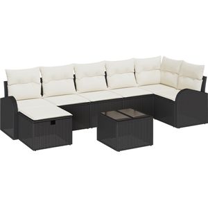 vidaXL - 8-delige - ligbed - set - met - kussens - in - zwart - poly - rattan