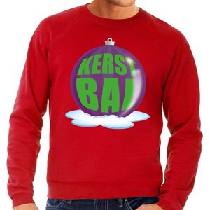 Foute kersttrui kerstbal paars op rode sweater voor heren - kersttruien XL