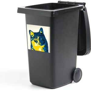 Container sticker Dieren popart - Een portret van een kat in pop-art stijl Klikosticker - 40x40 cm - kliko sticker - weerbestendige containersticker