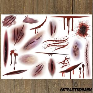 GetGlitterBaby® - Wonden Tattoos / Halloween Decoratie Versiering / Carnaval Schmink Make Up Plak Tattoo Bloed / Tijdelijke Tattoo / Nep Tatoeage - Wond / Wonden / Bloed