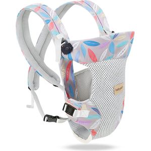 Lichte, ademende babydrager, 4-in-1 3D Air Mesh ergonomische babydraagtas, kinderdraagsysteem voor pasgeborenen vanaf de geboorte van 0-36 maanden, buikdragen rugdrager (bladeren)