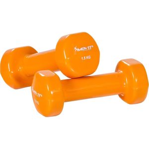 MOVIT® Dumbellset - Halterset - Aerobics - Vinyl - 3 kg - 2 x 1,5 kg - Rond - Oranje