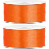 2x Hobby/decoratie oranje satijnen sierlinten 2,5 cm/25 mm x 25 meter - Cadeaulinten satijnlinten/ribbons - Oranje linten - Hobbymateriaal benodigdheden - Verpakkingsmaterialen