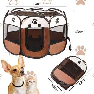 Puppyren, dierenbox, opvouwbaar, voor honden, puppyuitloop, Oxford-weefsel, hondenhok, waterdichte box voor honden, konijnen, cavia's, katten, voor binnen of buiten, 73 x 73 x 43 cm, bruin [Energieklasse A]