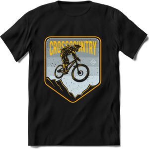 Crosscountry | TSK Studio Mountainbike kleding Sport T-Shirt | Lichtblauw - Geel | Heren / Dames | Perfect MTB Verjaardag Cadeau Shirt Maat XXL