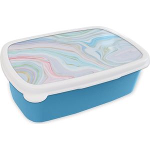 Broodtrommel Blauw - Lunchbox - Brooddoos - Marmer - Pastel - Patronen - Abstract - 18x12x6 cm - Kinderen - Jongen