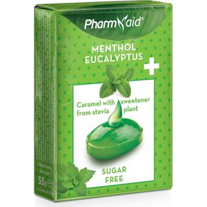 Pharmaid Stevia Caramels Menthol en Eucalyptus 55gr | Keelpasilles Suikervrij