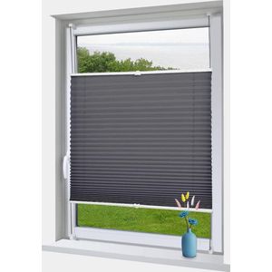 Plissé rolgordijn Klemmfix zonder bore light doorlatend Crushed Look Vouwgordijn voor ramen en deuren Easyfix Grijs 105x130cm