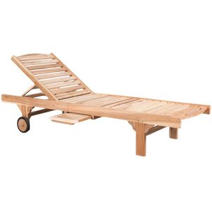 TeakOne - Ligbed - Teak Ligbed - Houten Ligbed - Ligbed - Teak Ligbank - Outdoor ligbed Met Wielen - Teak - Verstelbaar - Buiten - Weersbestendig - Met Wielen - Sunlounger - Sunlounger Met Wielen