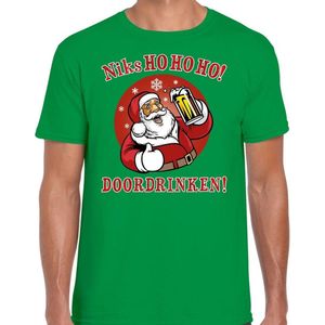 Fout Kerst t-shirt - bier drinkende kerstman - niks HO HO HO doordrinken - groen voor heren - kerstkleding / kerst outfit M