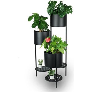 Metalen bloemenstandaard opvouwbaar zwart - 80 cm hoog - 6 niveaus - bloempot standaard voor buiten en woonkamer