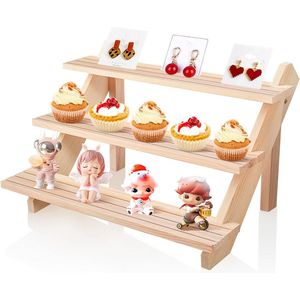 Gelaagde houten displaystandaard voor collecties - display verhoger plank - rustieke cupcake houder voor POP figuur - desserts sieraden opslag - 3-laags Burlywood