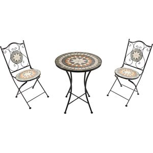 AXI Amélie 3-delige Mozaïek Bistroset Ster Grijs/bruin – Metalen frame met keramische tegel – Balkonset 2 stoelen en tafel
