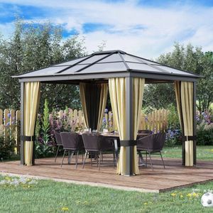 Luxe Pavilion Garden Pavilion Aluminium Party Tent Garden Tent met licht -permeabele pc dakbruin+beige 300 x 360 x 265 cm