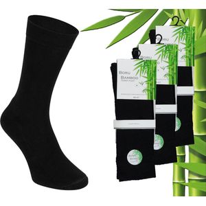 3 Paar Boru Bamboo Sokken - Bamboe - Badstof - Zwart - Maat 46-47