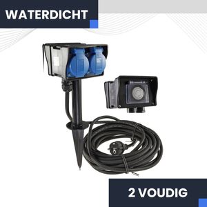 Fonkel Buitenstopcontacten Waterdicht met Grondpin en Timer IP44 Zwart - Tuinstopcontact met 3 m Kabel - Stekkerdoos Buiten - 2 Voudige Tuincontactdoos - Dubbel Stopcontact Tuinstekkerdoos
