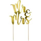 Bruidstaart decoratie topper Mr & Mrs goud 25 cm - Huwelijk/Trouwerij versiering - Moderne bruidstaart figuurtjes alternatief