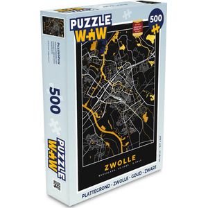 Puzzel Plattegrond - Zwolle - Goud - Zwart - Legpuzzel - Puzzel 500 stukjes - Stadskaart