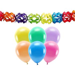 Happy Birthday verjaardag versiering set 2x feestslingers en 100x eco/bio ballonnen