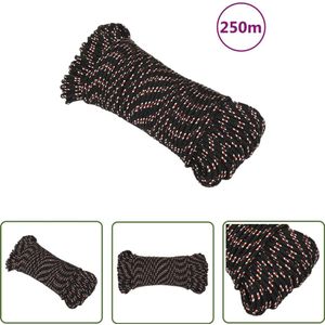 The Living Store Boot touw 3 mm 250 m polypropyleen zwart - Scheeps Touw - Boottouw - Polyester Touw - Aanmeer Lijn - Vaar Touw